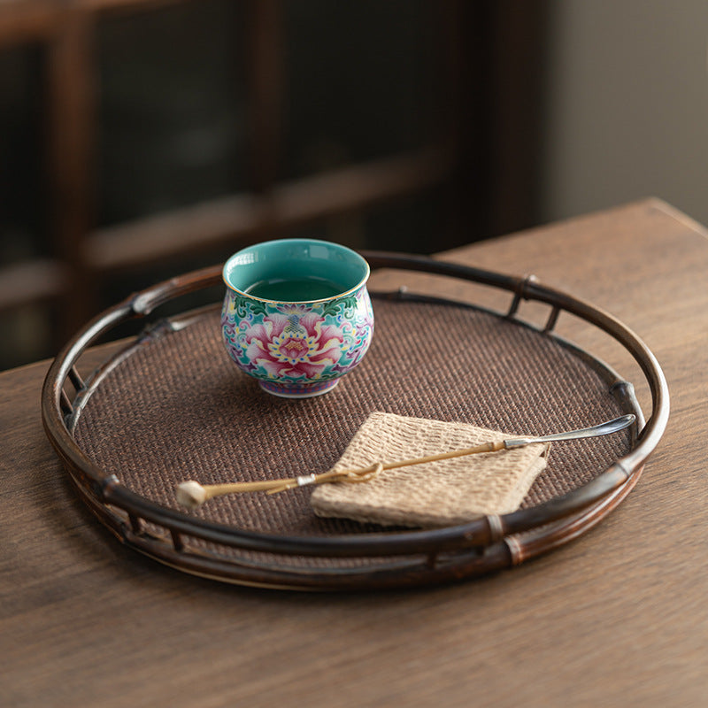 Peony Enamel Glazed Tea Master Cup - Handcrafted Retro Porcelain Tea Cup (90ml Capacity)