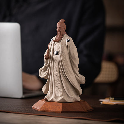 Ceramic Zhang Sanfeng Statue - Taoist Master Figurine with Horsetail Whisk, Kung Fu & Tai Chi Decor