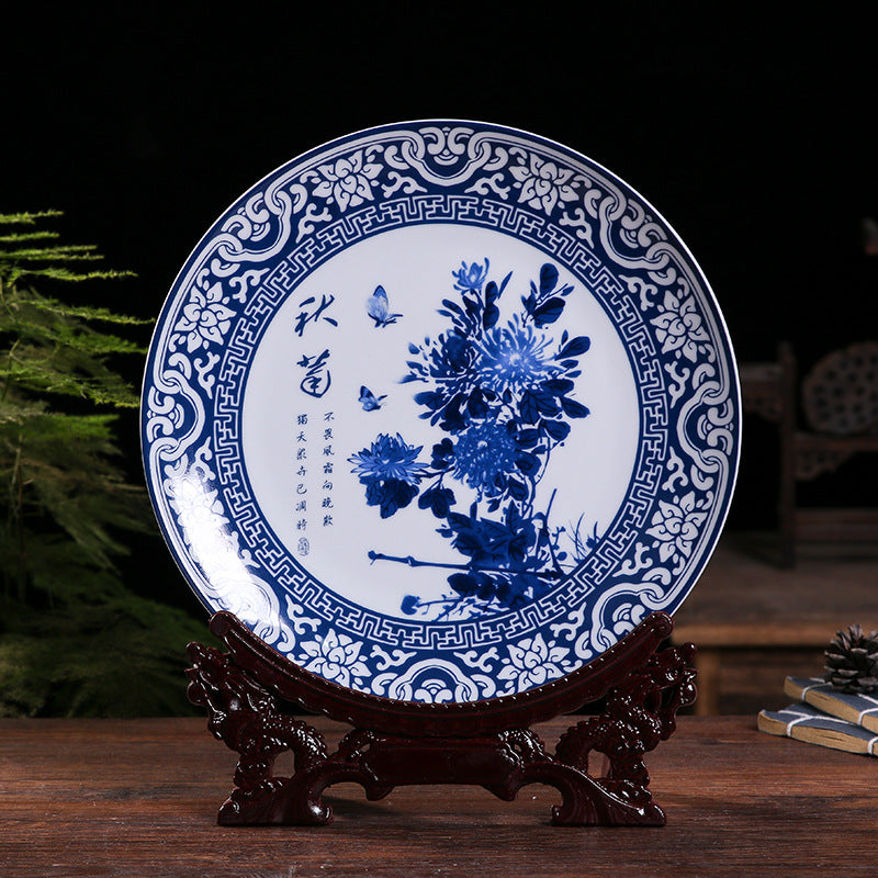 Jingdezhen Blue & White Porcelain Plates - Hand-Painted Chinese Decor (25cm Diameter, 16 Classic Designs, 1000g)
