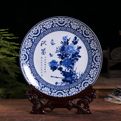 Jingdezhen Blue & White Porcelain Plates - Hand-Painted Chinese Decor (25cm Diameter, 16 Classic Designs, 1000g)