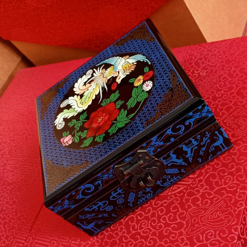 Jewelry Box | Wooden Make | Two-Layer Velvet Interior | Mirror Lid | Lacquer Finish | Handmade Chinese Art | Valentine’s & Mother’s Day Gift