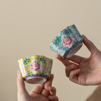 Enamel Glazed Tea Master Cup Set - Handcrafted Gongfu Tea Ceremony Cups with Gift Box (Sunflower & Round Rim Styles)