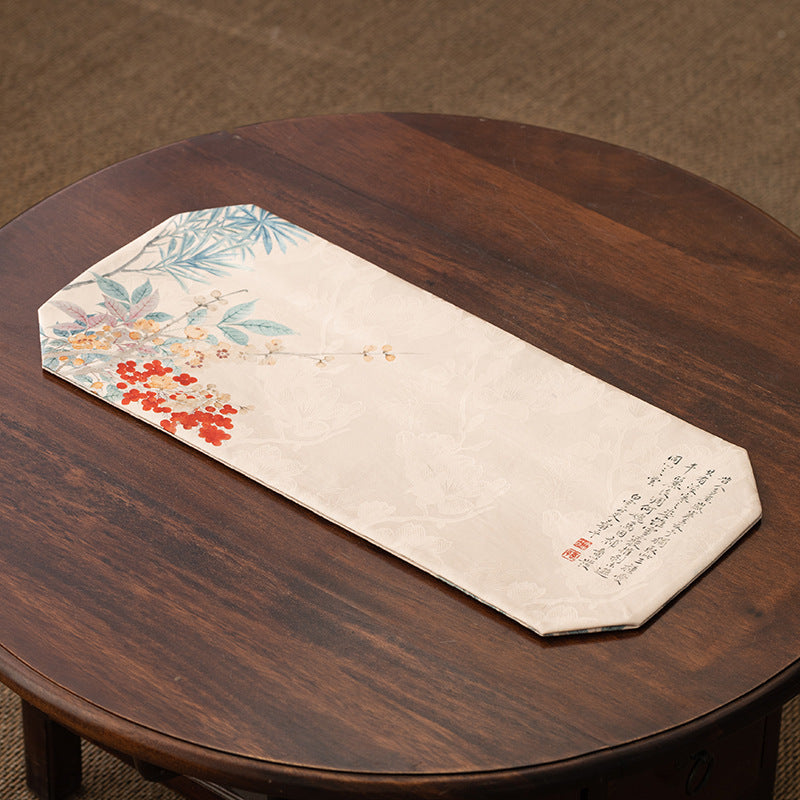 Luxury Zen Tea Table Runner – Vintage Brocade Cloud Pine Design, Chinese-style Tea Table Decor