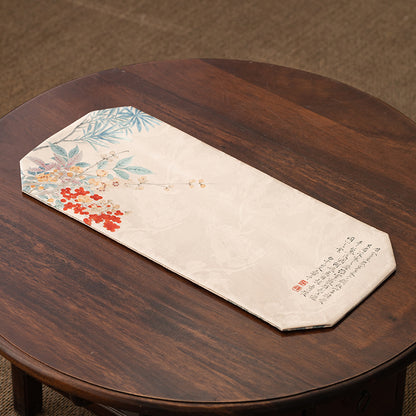 Luxury Zen Tea Table Runner – Vintage Brocade Cloud Pine Design, Chinese-style Tea Table Decor