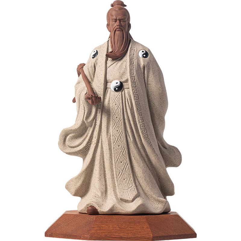 Ceramic Zhang Sanfeng Statue - Taoist Master Figurine with Horsetail Whisk, Kung Fu & Tai Chi Decor