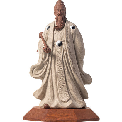 Ceramic Zhang Sanfeng Statue - Taoist Master Figurine with Horsetail Whisk, Kung Fu & Tai Chi Decor