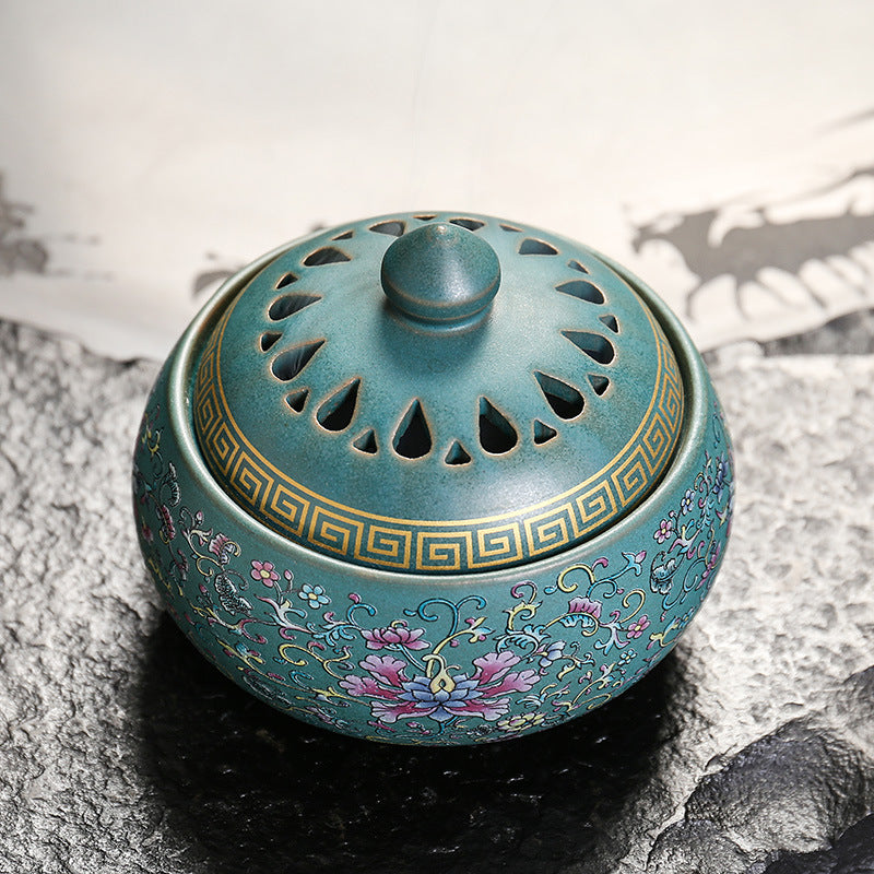 Enamel Lotus Dish Ceramic Incense Burner for Home Decoration and Aromatherapy