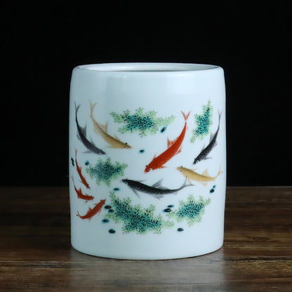 Jingdezhen Ceramic Brush Holder - 13 Classic Chinese Designs for Desk Organization (12cm Height, 10cm Diameter)