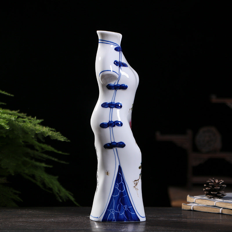 Jingdezhen Hand-Painted Porcelain Vases - Qipao-Inspired Home Decor (3 Floral Designs: Peony/Magnolia/Chrysanthemum)