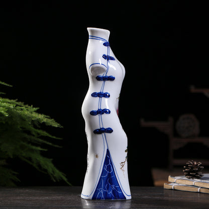 Jingdezhen Hand-Painted Porcelain Vases - Qipao-Inspired Home Decor (3 Floral Designs: Peony/Magnolia/Chrysanthemum)