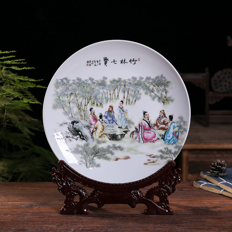 Jingdezhen Ceramic Wall Plate - Hand-Painted Porcelain Decor (25cm Diameter, 14 Auspicious Designs, 1000g)