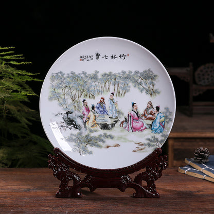 Jingdezhen Ceramic Wall Plate - Hand-Painted Porcelain Decor (25cm Diameter, 14 Auspicious Designs, 1000g)