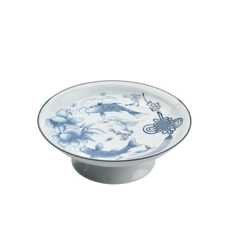 Blue & White Ceramic Fruit Tray - Chinese Style Dessert Plate with Classic Patterns (20.5x7cm, 7 Designs)