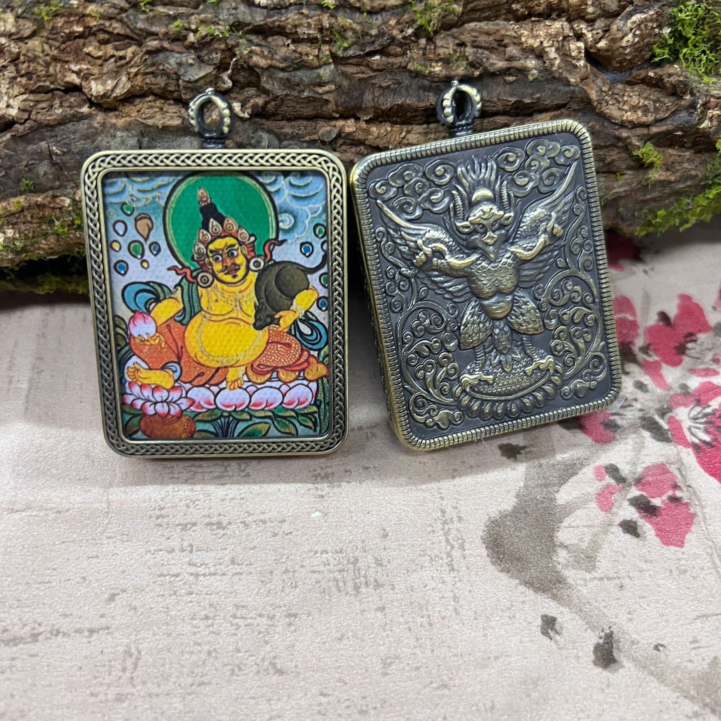 Nepalese Thangka Ghau Box Pendant with Hanging Cord – Handcrafted Sacred Amulet