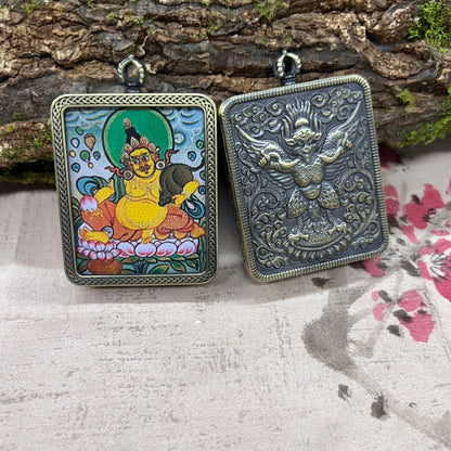 Nepalese Thangka Ghau Box Pendant with Hanging Cord – Handcrafted Sacred Amulet