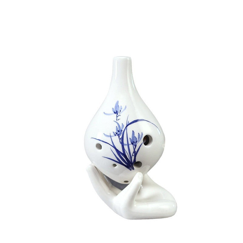 6-Hole Alto C Ceramic Ocarina - Hand-Painted Design with Gift Box, Music Sheet & Neck Strap (AC Tuned)