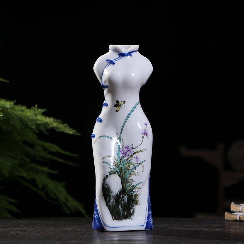 Jingdezhen Hand-Painted Porcelain Vases - Qipao-Inspired Home Decor (3 Floral Designs: Peony/Magnolia/Chrysanthemum)