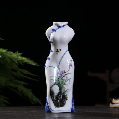 Jingdezhen Hand-Painted Porcelain Vases - Qipao-Inspired Home Decor (3 Floral Designs: Peony/Magnolia/Chrysanthemum)