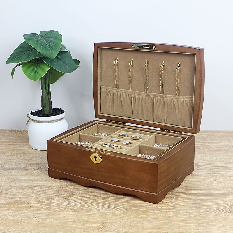 Solid Wood Lockable European Jewelry Box - Vintage Decorative Storage Case