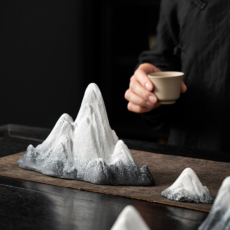Ceramic Snow Mountain Miniature - Zen Home Decor for Tabletop & Aquarium (Handcrafted Chinese-Style Landscape)