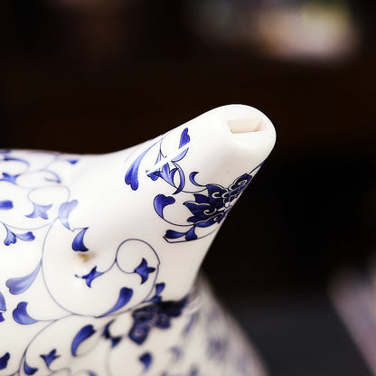 12-Hole Alto C Ceramic Ocarina - Blue & White Porcelain Style (SF/SG/SC/AC Tuning, 18x10x5cm) with Music Sheet, Neck Strap & Carry Bag