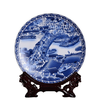 Jingdezhen Blue & White Porcelain Plates - Hand-Painted Chinese Decor (25cm Diameter, 16 Classic Designs, 1000g)