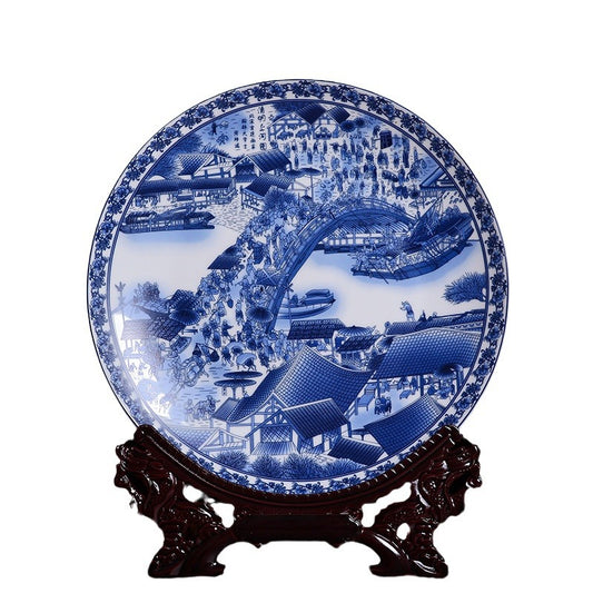 Jingdezhen Blue & White Porcelain Plates - Hand-Painted Chinese Decor (25cm Diameter, 16 Classic Designs, 1000g)