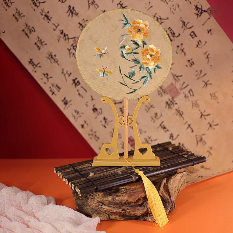 Exquisite Dual-Sided Embroidered Round Fan - Ancient Style Decorative Hand Fan