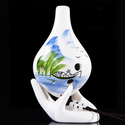 6-Hole Alto C Ceramic Ocarina - Hand-Painted Design with Gift Box, Music Sheet & Neck Strap (AC Tuned)