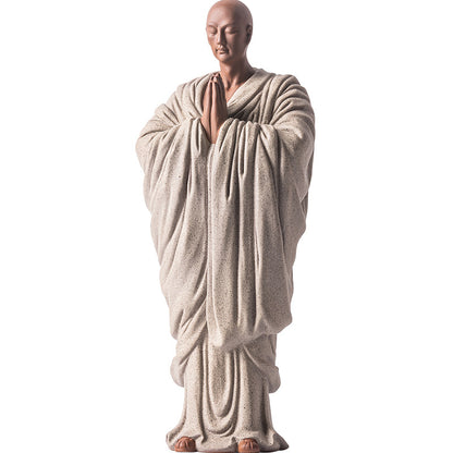 Zen Purple Clay Monk Figurines - Set of 6 Handcrafted Buddhist Statues for Tea Table & Home Decor