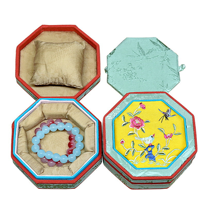 Octagonal Embroidered Jewelry Box – Traditional Chinese Brocade Bracelet & Bangle Storage Case
