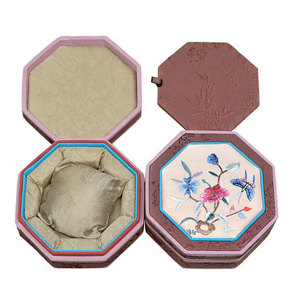 Octagonal Embroidered Jewelry Box – Traditional Chinese Brocade Bracelet & Bangle Storage Case