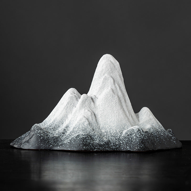 Ceramic Snow Mountain Miniature - Zen Home Decor for Tabletop & Aquarium (Handcrafted Chinese-Style Landscape)