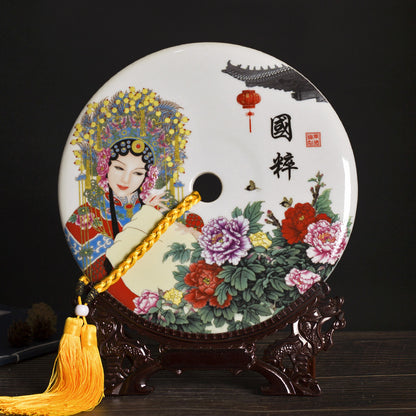 Chinese Ceramic Wall/Table Decor - Jingdezhen Porcelain with Stand (11 Auspicious Designs, 26cm Diameter, 30cm Height with Base)