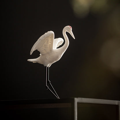 Chinese Ceramic Crane Decor Set - Auspicious Home Ornament with Iron Base (2 Sizes: 12cm/10cm Height)