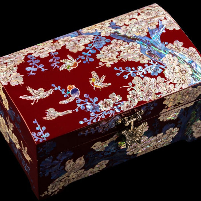 Mother of Pearl Lacquerware Jewelry Box, Wedding Gift, High-end Wooden Ear Jewelry Necklace Storage Box, Chinese Style Lockable Pearl Treasure Box