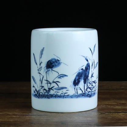 Jingdezhen Ceramic Brush Holder - 13 Classic Chinese Designs for Desk Organization (12cm Height, 10cm Diameter)