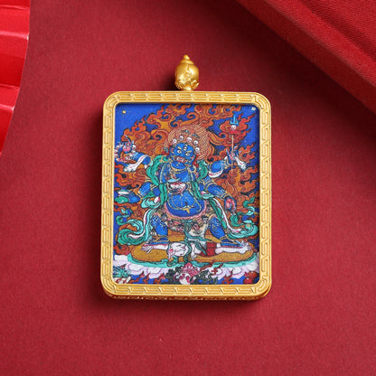 Golden Mahakala Pendant Necklace – Nepalese Thangka Gawu Box Decorative Pendant