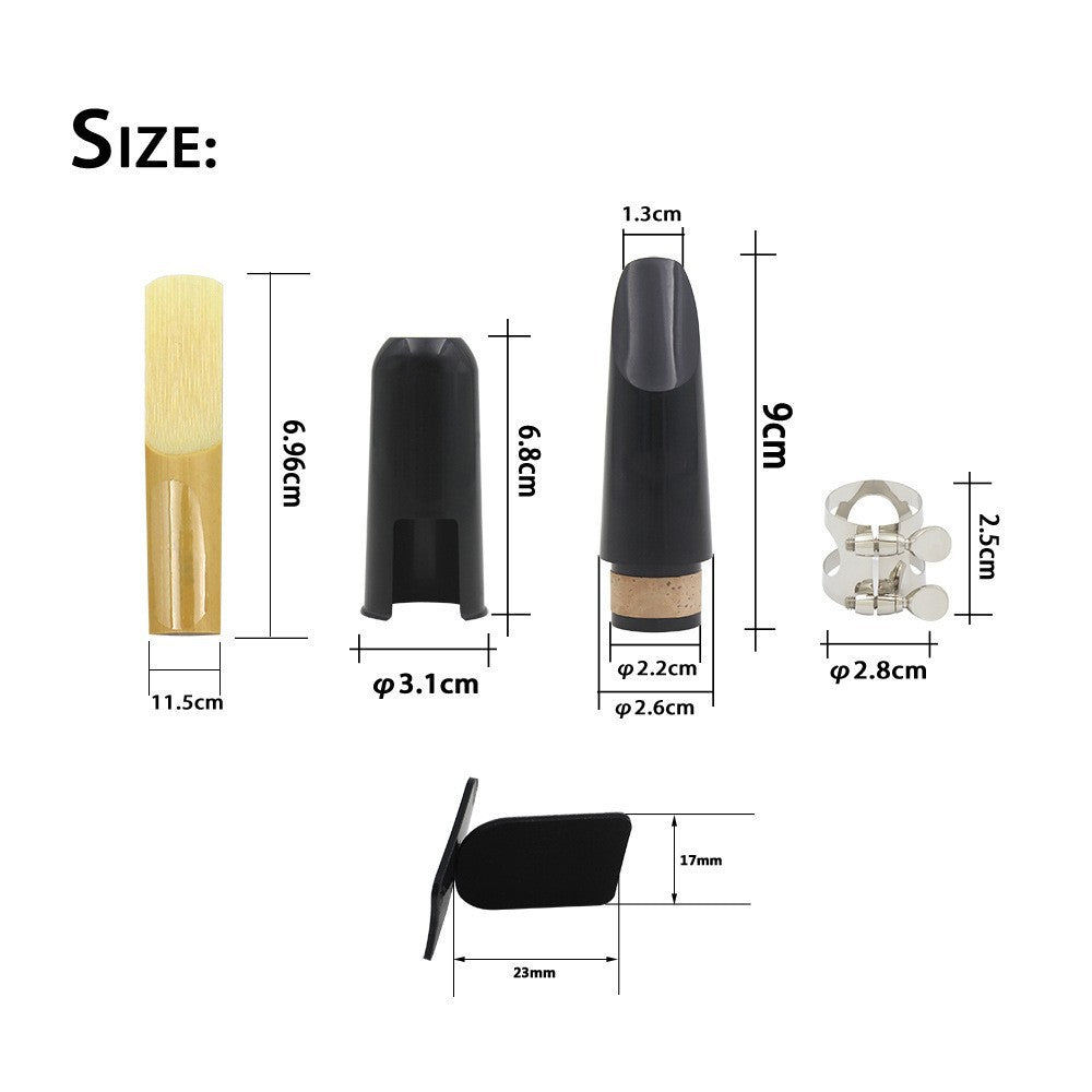 5-Piece Clarinet Accessory Set (Mouthpiece+Cap+Ligature+Bite Pad+Reed) - ABS Black (Beginner to Pro)