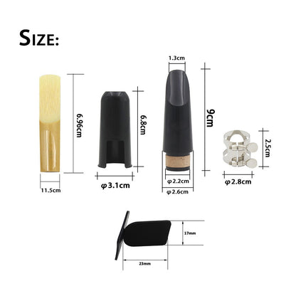 5-Piece Clarinet Accessory Set (Mouthpiece+Cap+Ligature+Bite Pad+Reed) - ABS Black (Beginner to Pro)