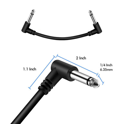 Flat Patch Cable for Guitar Pedals - Noise-Reducing 6.35mm Connector (15cm/30cm, Black/Silver/Gold)