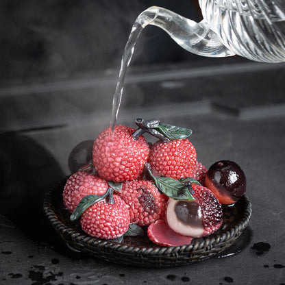 Litchi & Tangerine Tea Pet Set - Color-Changing Ceramic Decor for Tea Table (Thermochromic Design)