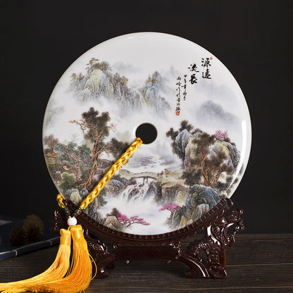 Chinese Ceramic Wall/Table Decor - Jingdezhen Porcelain with Stand (11 Auspicious Designs, 26cm Diameter, 30cm Height with Base)