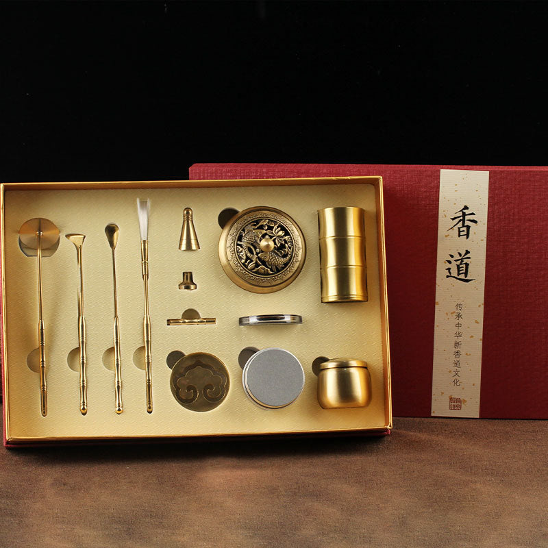 Brass Incense Seal Set – 12-Piece Hollow Design with Stamping Tools for Zen Aromatherapy