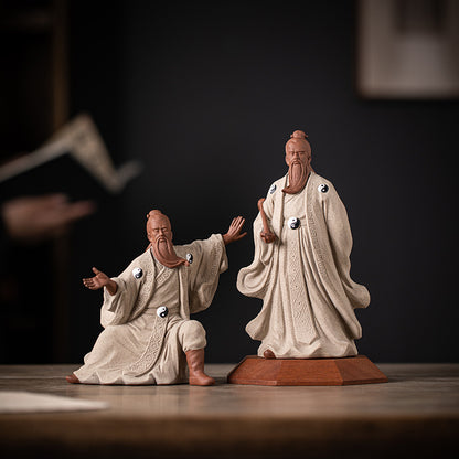 Ceramic Zhang Sanfeng Statue - Taoist Master Figurine with Horsetail Whisk, Kung Fu & Tai Chi Decor