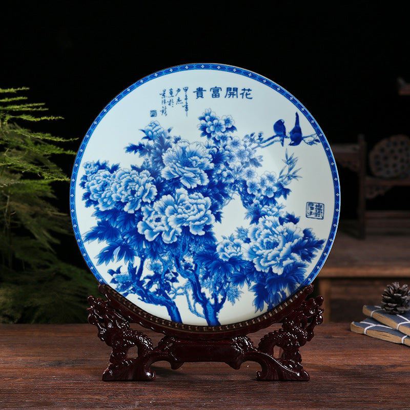 Jingdezhen Blue & White Porcelain Plates - Hand-Painted Chinese Decor (25cm Diameter, 16 Classic Designs, 1000g)