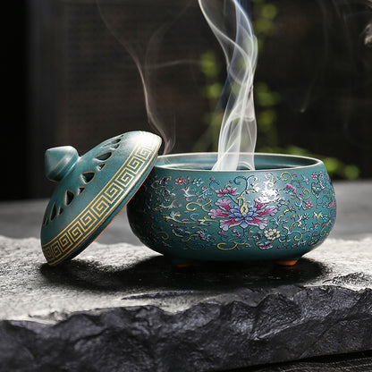 Enamel Lotus Dish Ceramic Incense Burner for Home Decoration and Aromatherapy