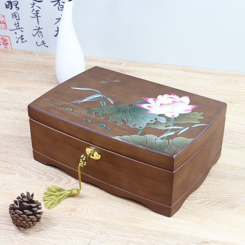 Solid Wood Lockable European Jewelry Box - Vintage Decorative Storage Case