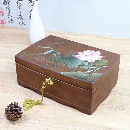 Solid Wood Lockable European Jewelry Box - Vintage Decorative Storage Case