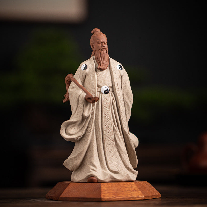 Ceramic Zhang Sanfeng Statue - Taoist Master Figurine with Horsetail Whisk, Kung Fu & Tai Chi Decor